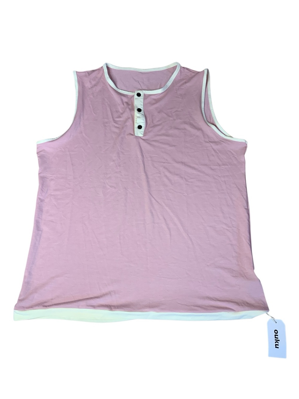 NWT Ouku Pink & Cream Colorblock Henley Tank Top Size M
